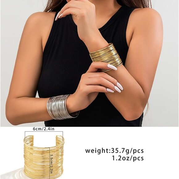 3PCS Gold Chunky Cuff Bracelets for Women Stylish Elegant Jewelry Set - Picture 6 of 7